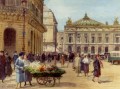 El vendedor de flores Place De L Opera París género Victor Gabriel Gilbert